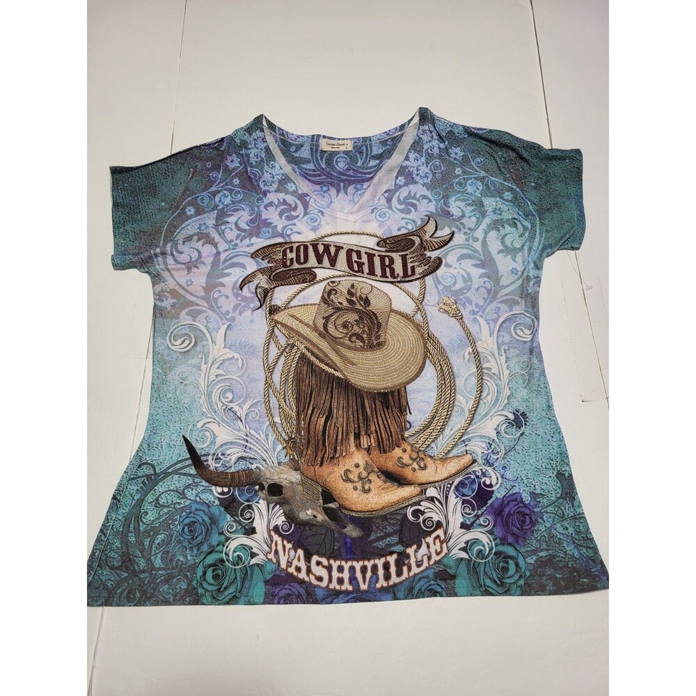 (#L7)Sweet Gisele Cowgirl Top Women L Texas Rhinestone Bling Western Rodeo USA